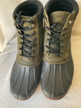 Sperry Olive and Black Waterproof Duck Boots